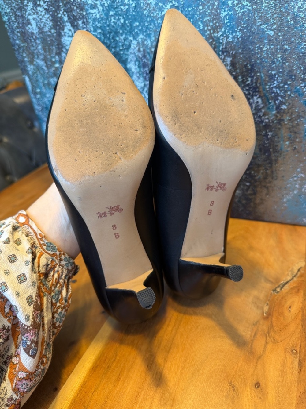 Coach Black Pointed Toe Leather Pumps with Silver Logo Plate - Picture 8 of 14